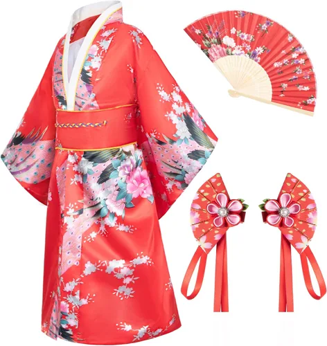 Vista 9 de Vestido tradicional japonés Kimono Bata para niñas, disfraz Tipo1-azul