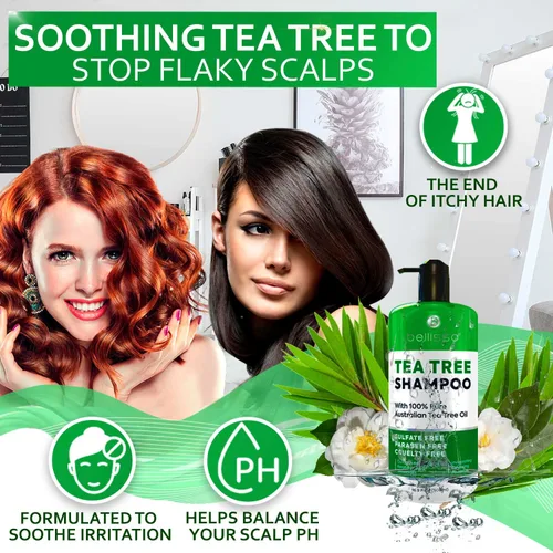 Vista 7 de BELLISSO Set de champú y acondicionador de aceite de árbol de té y champú de aceite de árbol de té