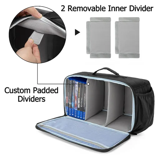 Vista 3 de CURMIO Game Disc Storage Bag Holds Up to 24 Discs, Game Disk Travel Case Compatible for PS5PS4PS4 ProPS3Xbox OneXbox 360Xbox Series XS, Blue