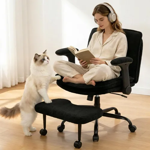 Vista 9 de IWMH Silla de oficina con patas cruzadas con reposabrazos abatibles para Verde