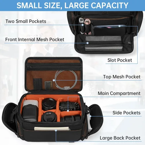 Vista 3 de ANILD DSLR - Bolsa cruzada para cámara fotográfica, resistente al agua, bolsa de mensajero para cámara fotográfica de viaje con soporte
