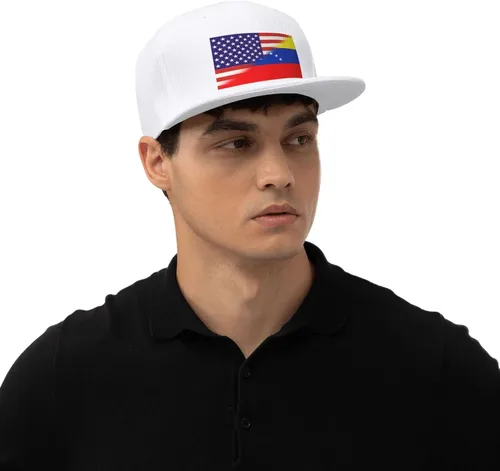 Vista 2 de Gorra de béisbol con bandera de Venezuela americana combinada para hombres y mujeres, sombreros de camionero ajustables vintage lavados para papá