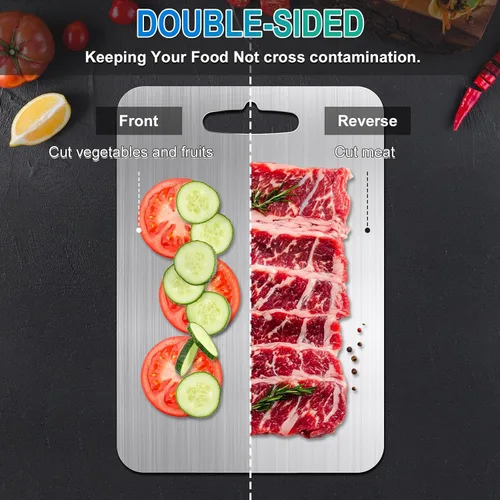 Vista 6 de Tabla de Cortar de Titanio para Cocina, Tabla de Cortar de Titanio 100% Puro de Doble Cara Grado Alimentario Durabilidad Higiene Metal Seguro No