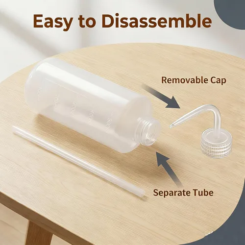 Vista 3 de 2 botellas de plástico blanco translúcido de 16.9 fl oz de 17.6 onzas líquidas con recipiente de medición graduado, boquilla de punta curvada