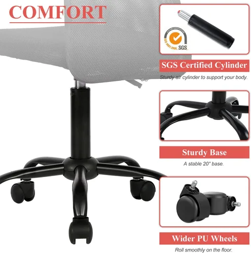 Vista 5 de Silla de oficina en casa, silla ergonómica de escritorio con respaldo medio, silla de computadora moderna de altura ajustable, silla giratoria