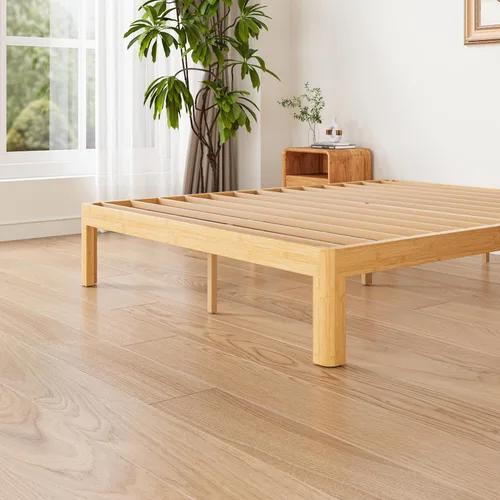 Vista 6 de ZIYOO Marco de cama de plataforma de bambú de tamaño matrimonial de 12 pulgadas, diseño minimalista moderno, soporte resistente, fácil montaje,