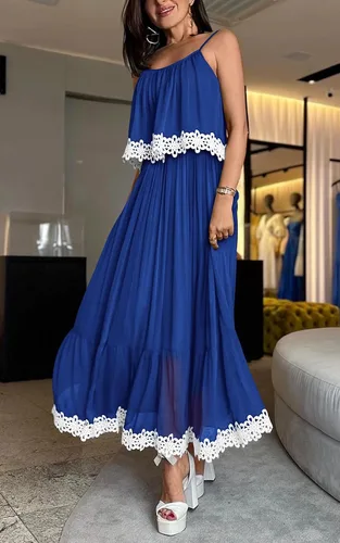 Vista 7 de NALANISA Vestido de verano bohemio para mujer, con lazo, tirantes delgados, acampanado, con volantes, para la playa