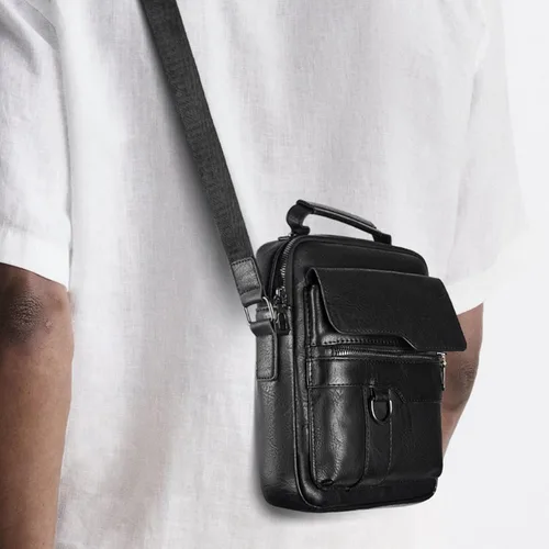Vista 7 de Bolso cruzado pequeño para hombre, de piel sintética, bolso de mensajero, bolsa cruzada, bolsa de hombro, bolsa de pecho, trabajo, viajes al aire