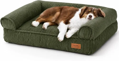 Vista 13 de FUKUMARU Sofá cama para perros, acogedora cama de pana para gatos de interior con funda lavable, cama ortopédica impermeable de 28 pulgadas