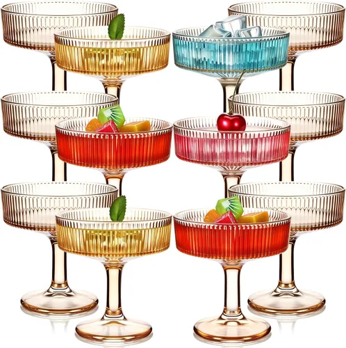 Vista 13 de Teenyyou 8 vasos de Martini vintage acanalados de 7 onzas, copas de Martini de champán, cristalería clásica de cóctel, cristalería acanalada Azul