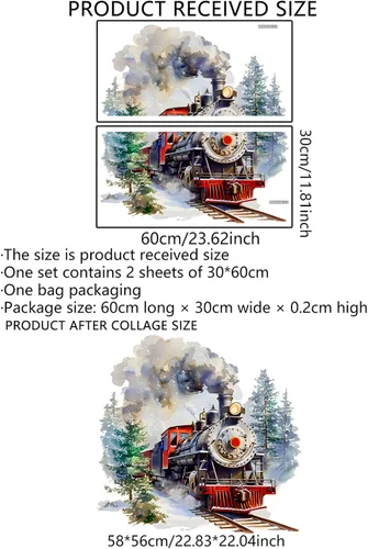 Vista 6 de WAFT YEARN Vinilo removible estilo acuarela retro tren árbol pino calcomanía de pared para decoración de pared de guardería, aula, dormitorio, baño