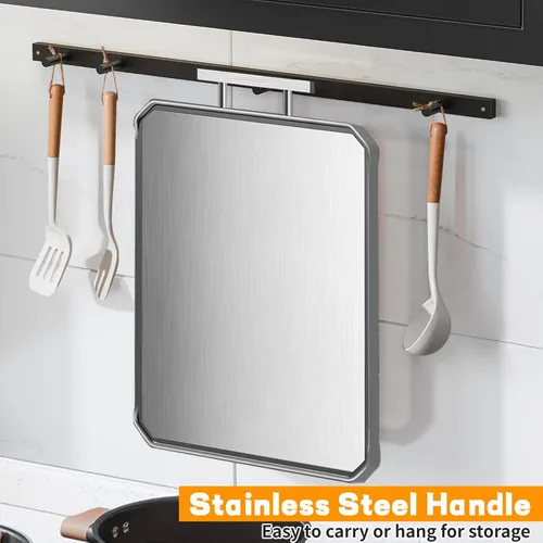 Vista 6 de Tabla de cortar de acero inoxidable, tablas de cortar de doble cara, tablas de cortar grandes para cocina, grado alimenticio, acero inoxidable