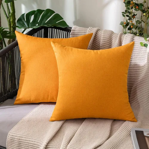Vista 35 de MIULEE - Paquete de 2 fundas de almohada decorativas para exteriores, impermeables, sólidas, de imitación de lino, para jardín, casa de campo, Azul