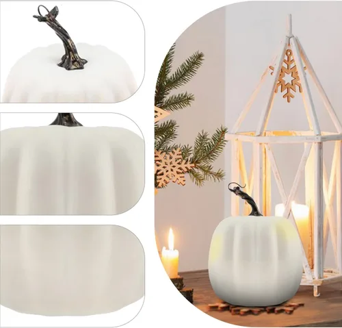 Vista 6 de Woration Calabaza blanca falsa artificial de 5 pulgadas, decoración de calabaza de Halloween de Acción de Gracias, modelo de comida realista