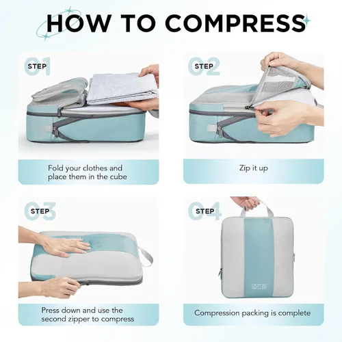 Vista 3 de Juego de 10 cubos de compresión para artículos esenciales de viaje, cubos de embalaje expandibles compresibles para maleta, bolsas organizadoras