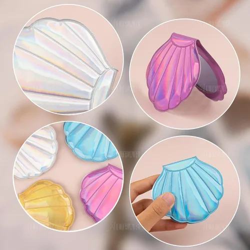 Vista 5 de AUEAR, Paquete de 4 espejos con purpurina de doble cara, espejos de maquillaje de aumento de 4 colores, mini portátil plegable para bolso, bolso