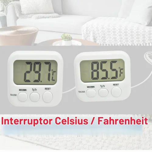 Vista 7 de Termómetro digital pequeño TA358 Celsius/Fahrenheit, medidor de temperatura para interiores/exteriores con sonda de sensor de 1.5M/5 pies
