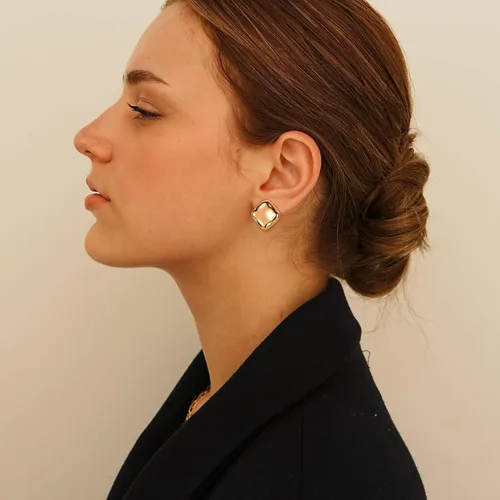 Vista 6 de ENSKEFEN Aretes cuadrados de clip para mujer, aretes de clip dorados con clip, aretes geométricos sin perforación, Latón, No es una piedra preciosa