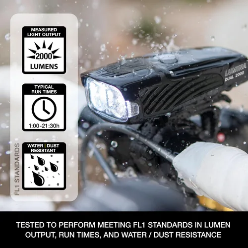 Vista 3 de NiteRider Lumina Dual 2000 Lumen USB-C recargable dual LED luz delantera para bicicleta – 7 modos potentes lúmenes IP64 impermeable faro