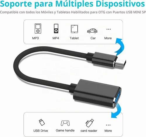 Vista 5 de HIEbee Mini USB OTG Cable para Cámaras Digitales - USB A Hembra a Mini USB B Adaptador Macho de 5 pines Cable Trenzado