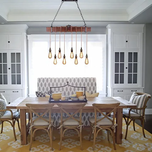 Vista 7 de Luces colgantes de granja para isla de cocina, accesorios de iluminación rústica para comedor con 8 enchufes de bombilla E26, lámparas colgantes