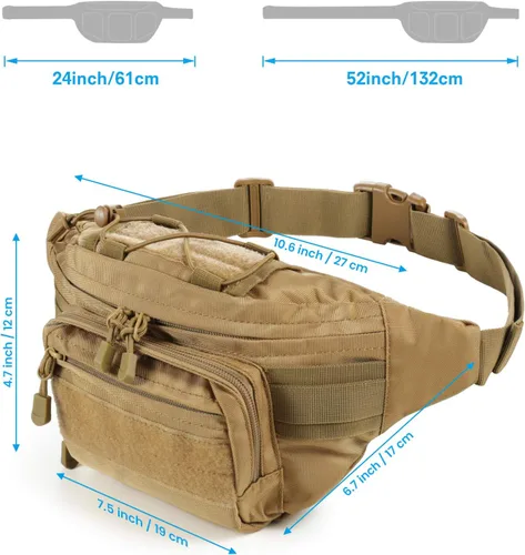 Vista 2 de SOWHUP Riñonera Táctica, Bolsa de Cintura Militar con Parche de EE.UU., Bolsa de Cinturón de Utilidad para Cadera para Pesca al Aire Libre