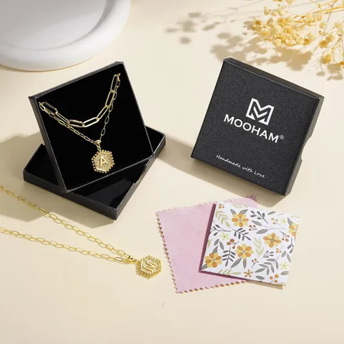 Vista 8 de M MOOHAM - Delicado collar de oro para mujer, de 14 quilates, en capas, lindos collares con letra hexagonal con inicial para mujer, regalos