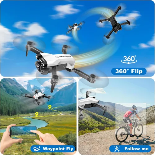 Vista 4 de Mini dron 1080P con cámara, dron para principiantes con luz, transmisión WiFi, inicio de una tecla, gestos selfie, waypoint fly, giro 3D, modo sin