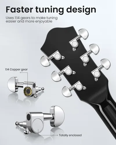 Vista 3 de Moukey Guitarra acústica de 41 pulgadas para principiantes, adultos, adolescentes, tamaño completo, con póster de acordes, bolsa de concierto, Negro