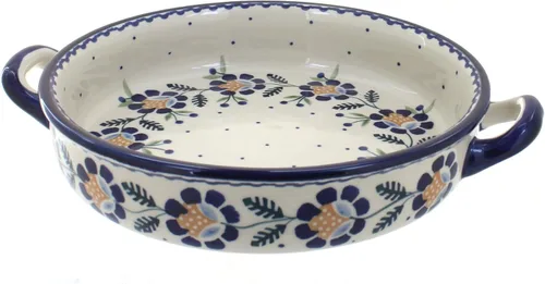 Vista 2 de Blue Rose - Cerámica pulida de margaritas rojas con asas, 9.5 pulgadas de diámetro, único, apto para lavavajillas y duradero