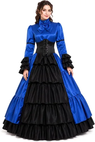 Vista 7 de GRACEART Women Gothic Victorian Rococo Dress Costumes Estilo A (satén)-negro