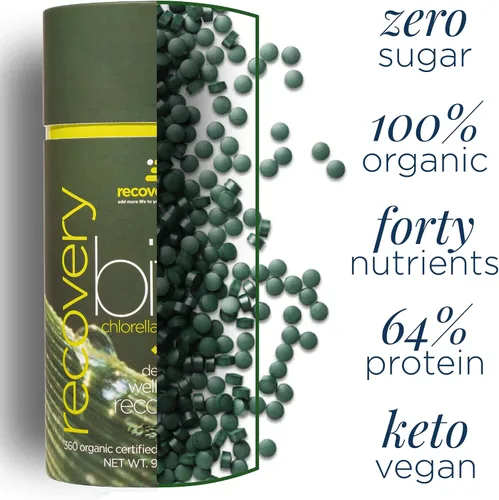 Vista 5 de RECOVERYbits - Tabletas orgánicas de Chlorella - Superalimento de algas a base de plantas - Clorofila - Pared celular agrietada - Energía - Sistema