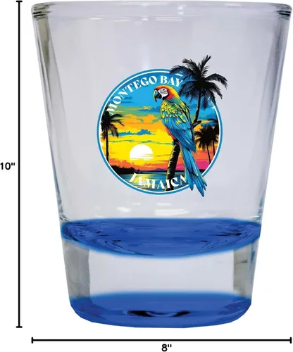 Vista 3 de Montego Bay Jamaica Design A Souvenir - Vaso de chupito redondo de 1.5 onzas, color azul, paquete de 2