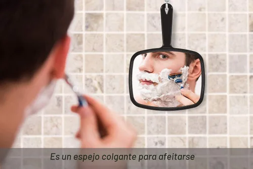 Vista 3 de PROTECLE Espejo de mano, 10.3" L x 7.4" W Espejo de mano para salón de barbería con mango, cuadrado, negro