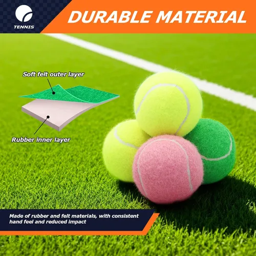 Vista 3 de Pelotas de tenis, paquete de 6 pelotas de tenis de práctica de alta elasticidad con bolsa de malla, ideal para principiantes, pelotas de ejercicio