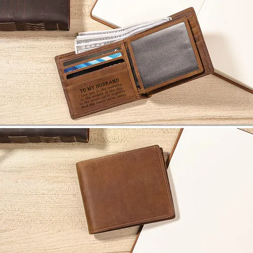 Vista 4 de kullder Billetera personalizada para hombres, carteras grabadas, regalos de cuero para marido de parte de la esposa, billetera personalizada