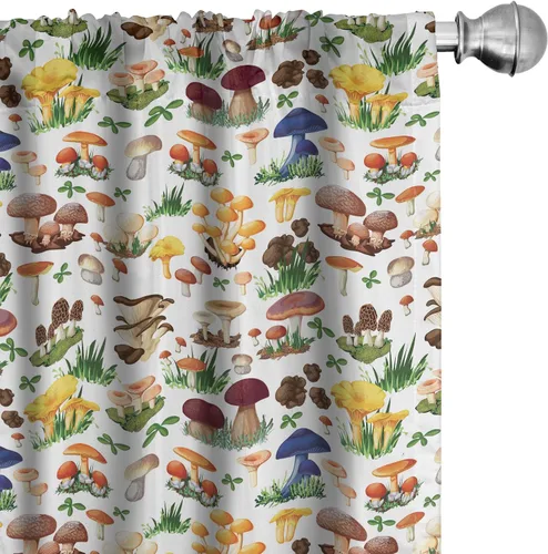 Vista 38 de Ambesonne Paquete de 2 cortinas otoñales para ventana, diseño otoñal con formas intrincadas en espiral y estampado de hojas voladoras, juego ligero
