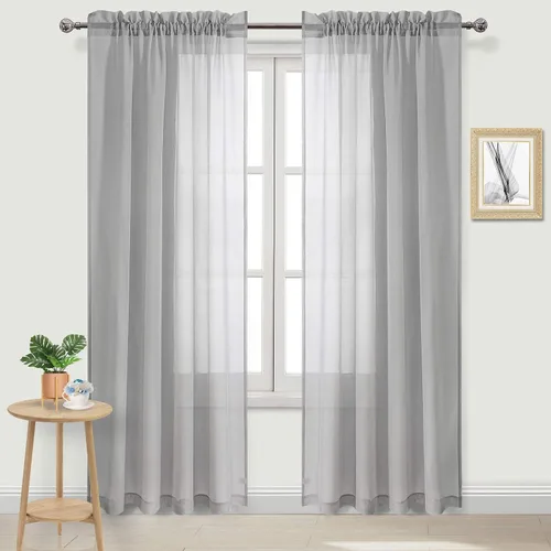 Vista 31 de DWCN Cortinas Transparentes Aqua de Voile Semitransparente con Bolsillo para Barra para Dormitorio y Sala de Estar, 36 x 36 pulgadas de Largo, Juego