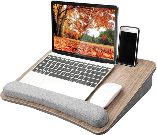 Vista 13 de HUANUO Escritorio de regazo para laptop, escritorio portátil con cojín de almohada, se adapta a portátiles de hasta 17 pulgadas, con tira Negro