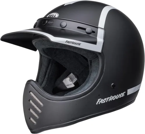 Vista 7 de Bell Moto-3 FH Old Road - Casco de motocicleta unisex para adultos, color negro mate/blanco brillante/blanco, M