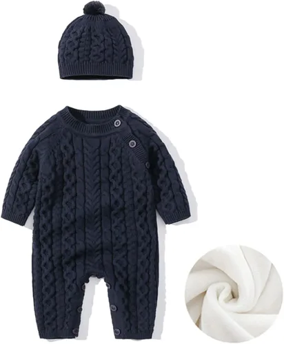 Vista 2 de Enterizo de punto grueso para bebés y niñas recién nacidas primavera e invierno manga larga con botones 2T