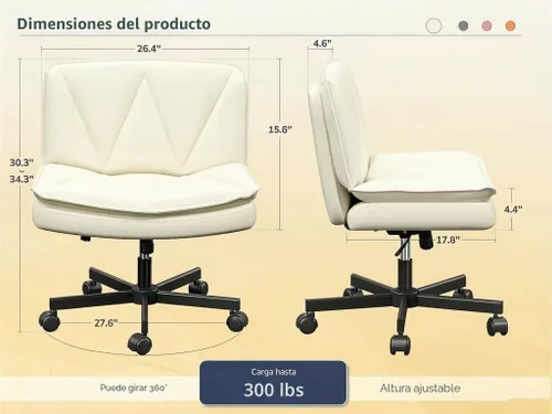 Vista 2 de DurayLoly Silla Criss Cross con Ruedas, Silla de Oficina con Patas Cruzadas con 2 Capas de Cuero Comfty & Back, Silla de Tocador Ancha sin Brazos