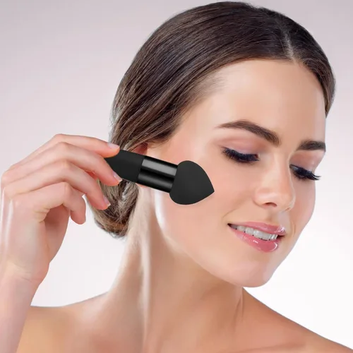 Vista 5 de Sibba Juego de 3 esponjas de maquillaje, corrector de base, soplo de mezcla con mango aplicador de cepillo en ángulo, embalaje portátil para cara