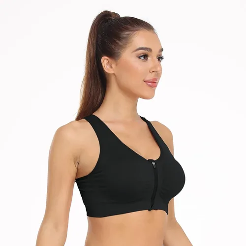 Vista 4 de Sujetador deportivo con cremallera frontal para mujer, brasier deportivo inalámbrico para postcirugía, brasier deportivo de yoga activo