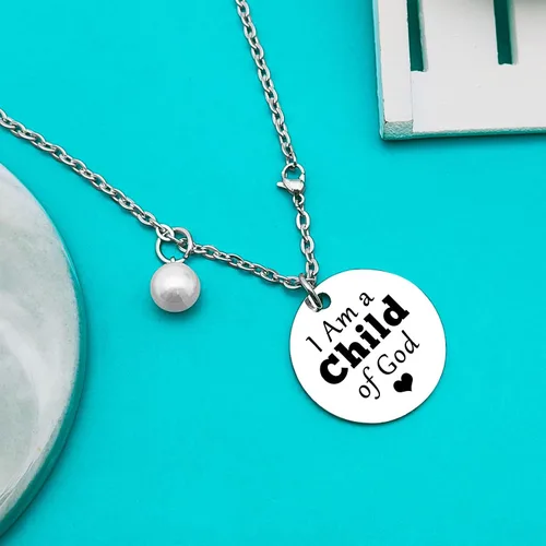 Vista 6 de Xiahuyu Regalos de ahijada para mujer, collar con texto en inglés "I am a Child of GodGod", regalos de bautismo para ahijada, regalos cristianos