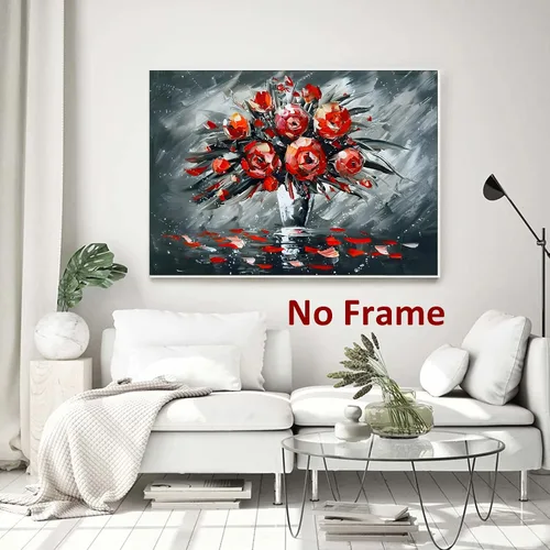Vista 5 de Pósteres de rosas negras y rojas, imágenes de flores brillantes, ilustraciones de flores rojas, arte de pared floral romántico, lienzo de rosas