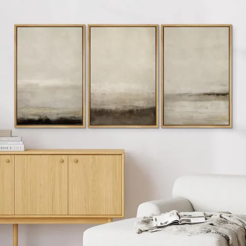 Vista 14 de SIGNWIN Lienzo enmarcado para pared, juego de arte pastel con cadena montañosa, bosque, niebla, naturaleza silvestre, ilustraciones modernas, arte