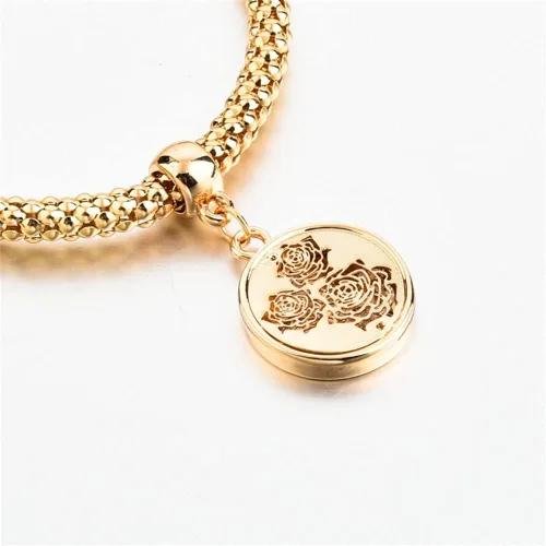 Vista 6 de SILANER Pulseras multicapa con dijes de cristal, 3 pulseras de cadena de maíz de oroplataoro rosa para mujer, pulsera elástica en forma de corazón