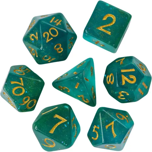 Vista 8 de Juego de dados de resina para DND, juego de 7 dados poliédricos negros D&D rellenos con papel de colores brillantes para juegos de rol