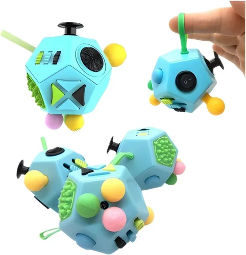 Vista 3 de Cubo de juguetes para aliviar el estrés y la depresión ansiosa, cubo de 12 lados para niños y adultos con TDAH, TDA, TOC, autismo, juguete creativo